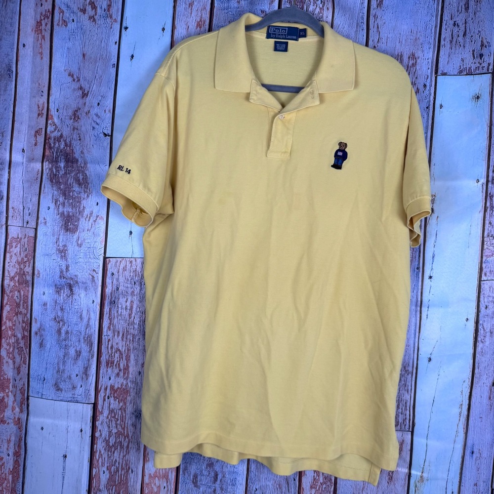 Polo Ralph Lauren Mens Yellow Teddy Bear Flag Short Sleeve XL Polo Shirt RL 14